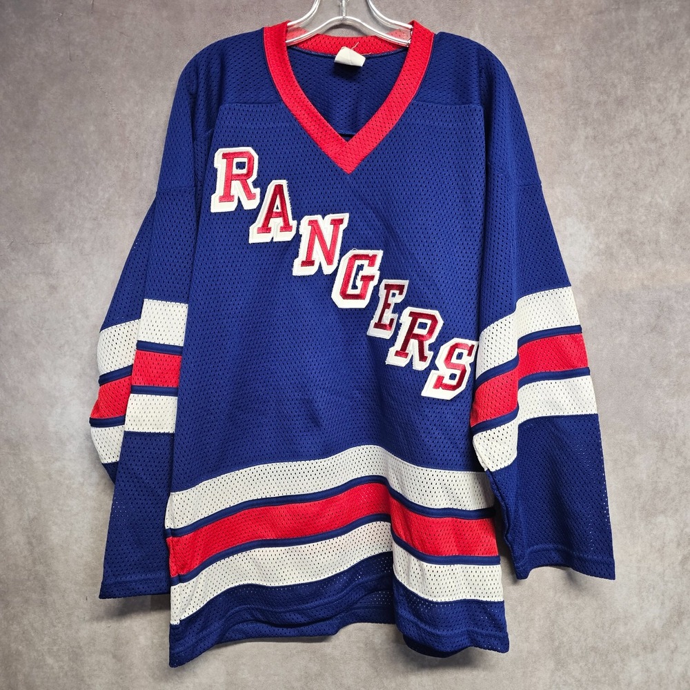 Vintage 90s CCM NHL New York Rangers Blue Mesh Hockey Jersey Mens M